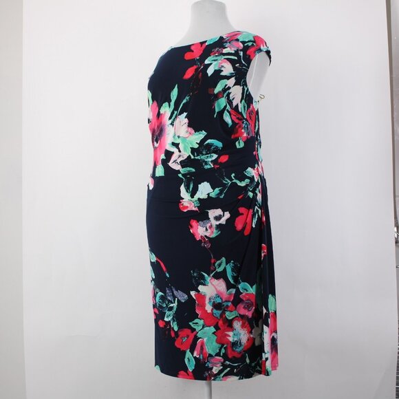 Lauren Ralph Lauren Dress NEW $164 Sz 20W Navy Multi Floral Spring Poly Dress - Picture 4 of 16
